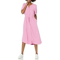 Ženske ljetne haljine kratkih rukava Haljina kratkih rukava sa džepovima Pink XL
