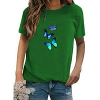 Scyoekwg kratki rukav ženski vrhovi leptir Ispis Grafički labav fit bluza Lagana majica Trendy Casual