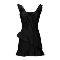 Odieerbi haljine za ženske ležerne haljine V-izrez rukavice bez rukava od punog bokovima omotač crne