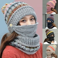 Yebay Women Winter Plush Pleted Hat Beanie Scarf Cover Cinling Topni set, šešir + šal + poklopac za