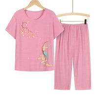Ženske stambene odijele postavljeno odjeće za plažu Žene Ljetni pulover Print Casual Dvije odijelo Pink