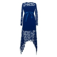 Gotyou haljine Ženska čipka šuplje od neregularne haljine s dugim rukavima Plavi XXL