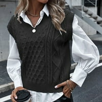 Ženski džemper - modni casual V-izrez šuplji dijamant pleteni prsluk prsluk prsluk crni l
