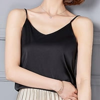 Feternal Fashion Women Imitacija svilene kamisole dno svilena V-izrez puna boja bluza Maxi haljina za