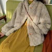 Ženska zimska zadebljana plišana kaput puna boja casual gumb topli labav kaput s džepovima Zip džemper žene prevelike jakne jakne za žene dugi kaput