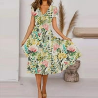 HHEI_K Ljetne haljine za žene Ženska ljetna casual moda cvjetna print kratkih rukava V-izrez