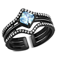 TK - IP Crni prsten od nehrđajućeg čelika sa AAA CRT CZ u moru Plava Veličina 9