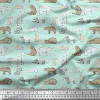 Soimoi Green Moss Georgette tkanina Bear & Rabbit Životinjski print Šivajući tkaninu dvorište široko