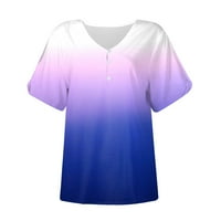 Royallove Womens Ljetni vrhovi V izrez tiskane majice kratka rukava majica casual bode Split Tunic Top