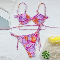 Tankini kupalište za žene kupaći kostim moda casual print split kupaći kostim seksi bikini ljubičasta m