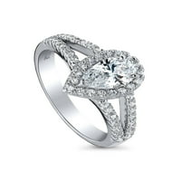 Sterling Silver Halo vjenčani prsteni prsten kruška CUT CUBIC ZIRCONIJA CZ Promise Split prsten za osovinu za žene, rodijumske veličine 6