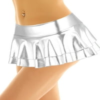 Žene FAU kožne ruffled mini suknja Figura Slojevita suknja Rave Party Dance Miniskirt Clupwear Silver