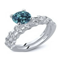 Gem Stone King 3. CT okrugli London Blue Topaz White Topaz Sterling Srebrni prsten
