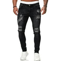 Iopqo traperice za muškarce Muškarci Jeans Solid Boja raširene rupe srušene gradijentne pantalone pantalone
