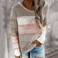Kali_store plus džemper ženske pletene vrhove boja Block Striped Comfy pulover džemperi ružičasti, m
