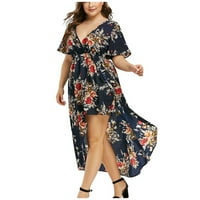 Boemske haljine za žene, žensko ljeto cvjetno tiskovina haljina plus veličina modna ženska cvjetna tiskana