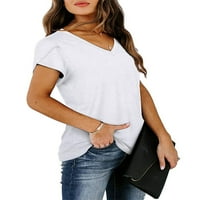 Avamo bluze za žene kratki rukav V izrez T majica Summer Solid Boja Basic Tuntic To-majice