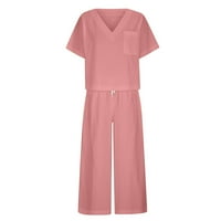 Ženska posteljina setovi Ljetne odjeće Ljeto odijelo Modni kratki rukav Čvrsta boja pantalone Ležerno dvodijelno odijelo ružičasto - ljetni štednji