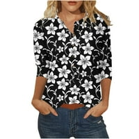 Ženska majica Trendi gumb dolje majica V-izrez rukavac Print Black XL