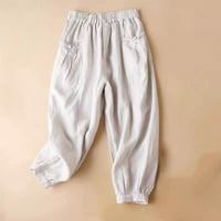 Borniu Capri pantalone za žene Ljetne casual elastične visoke struk posteljine hlače ravne široke obrezivanje