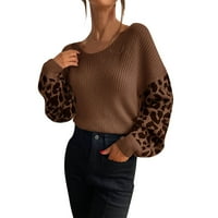 Ženske jakne modne žene posade izrez dugih rukava TOP LEOpard Print modni povremeni pleteni džemper