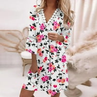 StMixi ljetne haljine za žene s rukavima V-izrez cvjetni print mini sunčani haljina casual čipkasti