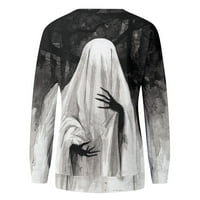 Cleance Halloween Bluze za žene, modni ženski okrugli vrat casual dugih rukava tiskani top tamno sivi, 3xl