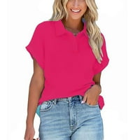 Košulje za žene vruće ružičaste čišćenje prodaje Žene kratkih rukava Jednobojne boje Osnove Lapel Casual