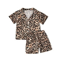 Kids pidžama, Leopard uzorak kratki dugi rukav sružni ovratnik gornje kratke duge elastične hlače za