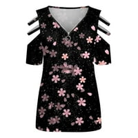 Ženski bluze Dressy Ležerne prilike leptir Print ruffs Tops Strappy Hladno rame Flowy zip-up V izrez
