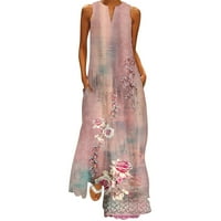 Koaiezne haljine za žene Žene Ljeto Ležerne prilike bez rukava V izrez Maxi Labava haljina Boho Beach