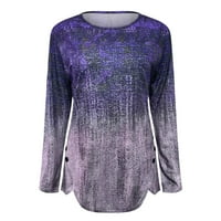 T majice za žene Trendy Purple Lacy Top Ženski print Modni softverski izrez Kašike dugih rukava Štampano