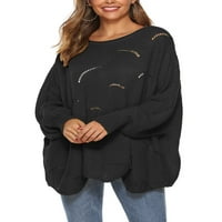 Luxplum za žene pletene džempere dugih rukava vrhovi na ramena džemper pletiva pulover Rad crni 2xl