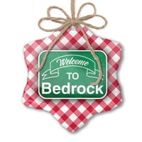 Božićni ukras zeleni znak Dobrodošli u Bedrock Red Plaid Neonblond