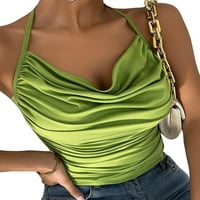 Sanviglor Dame T majice Spremnici sa čvrstim bojama Vrsta bez rukava Bohemian Cami Beach Pulover Green L