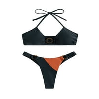 Sprifallbaby ženski bikini setovi bez rukava viseći vrat grudnjak + kontrastni u boji Thong Ljetni kupaći kupaći kupaći kostim