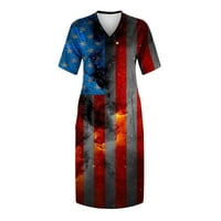 Bvanrty ženski trendi 4. jula Patriots Midi haljina ljetne haljine modne haljine kratki rukav zvijezda