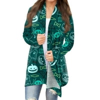 Bazyrey ženski kardigani dugih rukava Trendi Hallowee Ispiši labave bluze Cardigan casual pulover zeleni