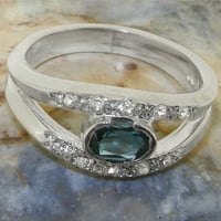 Britanci izrađen 14k bijeli zlatni prirodni London Blue Topaz & Diamond Womens BAND prsten - Opcije veličine - Veličina 10.75