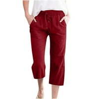 Modne ženske ležerne pune boje elastične labave hlače ravne široke pantalone za noge sa džepom crvenim
