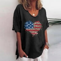 Dianli 4. srpnja majica V-izrez Tunika Američka zastava Star Striped Print kratkih rukava Ljetne majice Havajski modni casual majice Bluze Top Black L