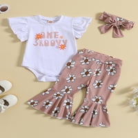 Baby Kids Girls Gants Set, Fly rukave s rukavima Ispis majica za remija s cvijećem Ispis pantalone i