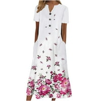 Formalne ljetne haljine za žene modne cvjetne tiskane haljine labavi gumb SundRess Elegantne kratke