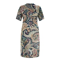 Ljetne haljine za žene Trendy kratki rukav Dužina koljena modna tiskana FIT & FLARE ljetna V-izrez Haljina