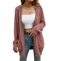 Kali_store lagani džemperi za žene Ženski prevelizirani Slouchy pleteni prednji džemper kaput s džepovima