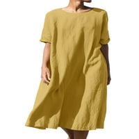 Paille žene Ljeto Midi haljina kratkih rukava Swing haljine Crew Crt Sundress casual party žuti xs