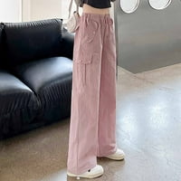 Hanas Hlače ženske modne casual pantalone Duksevi visoke struke Široke pantalone za noge ružičaste l
