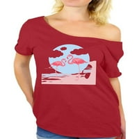 Neugodne stilove dva flaminga sa majica za rame za žene ljetne poklone za njenu ružičastu flamingo dame