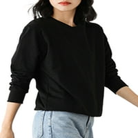 Paille ženske dukserice dugih rukava pulover pune boje majica labavi fit crew vrat na vrhu zimske crne