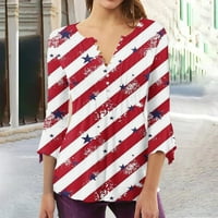 Yuwull 4 srpnja Košulje Ženska Danska zastava Nezavisnosti Zastava od tiskanog V-izreza polovine rukava rukava rukava majica casual labavi osnovni vrhovi crveni s